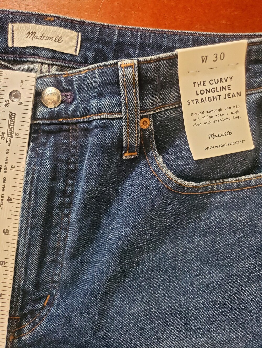Madewell Curvy Longline High Rise Straight Jean Midnight Waters Wash Casual 32" - Picture 7 of 12